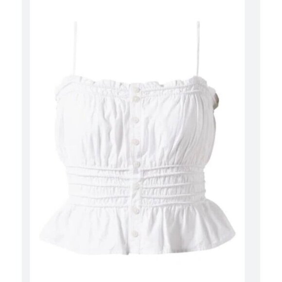 Madewell White Smocked Button-Down Peplum Top Small 100% Cotton Tank READ - Picture 2 of 15